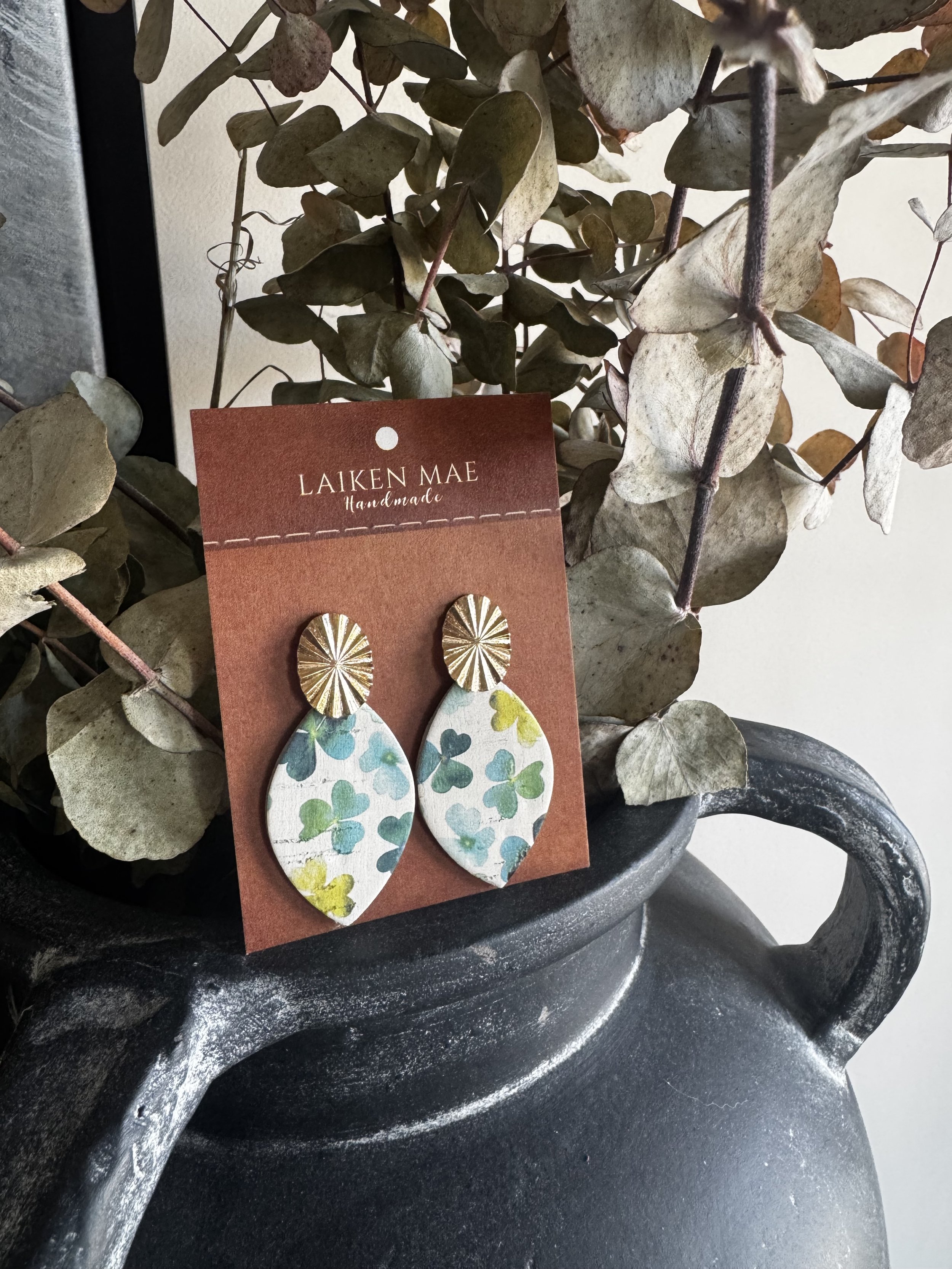 Gold & Clover Drop Earrings