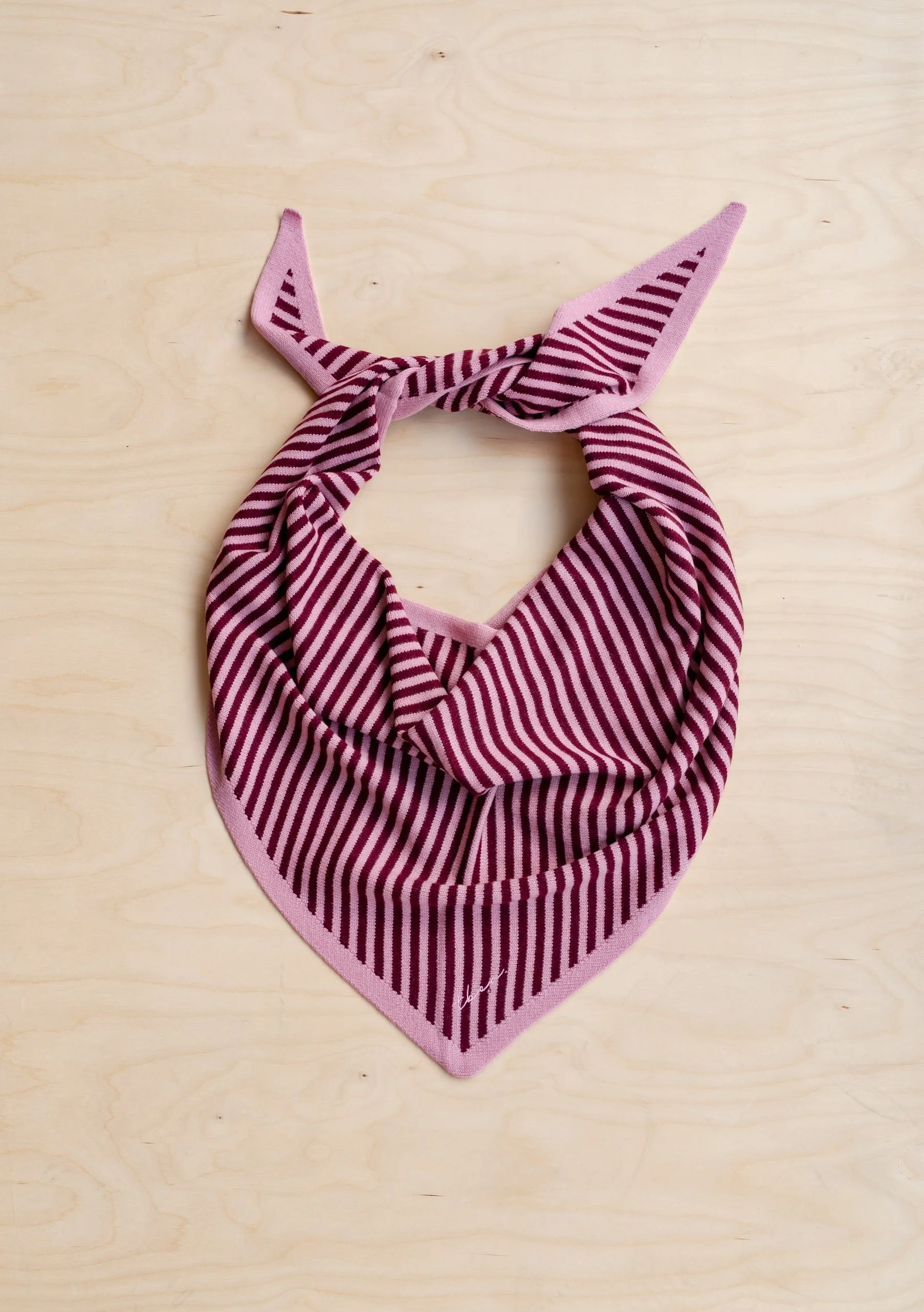 LARGE MERINO WOOL TRIANGLE SCARF- PINK STRIPE