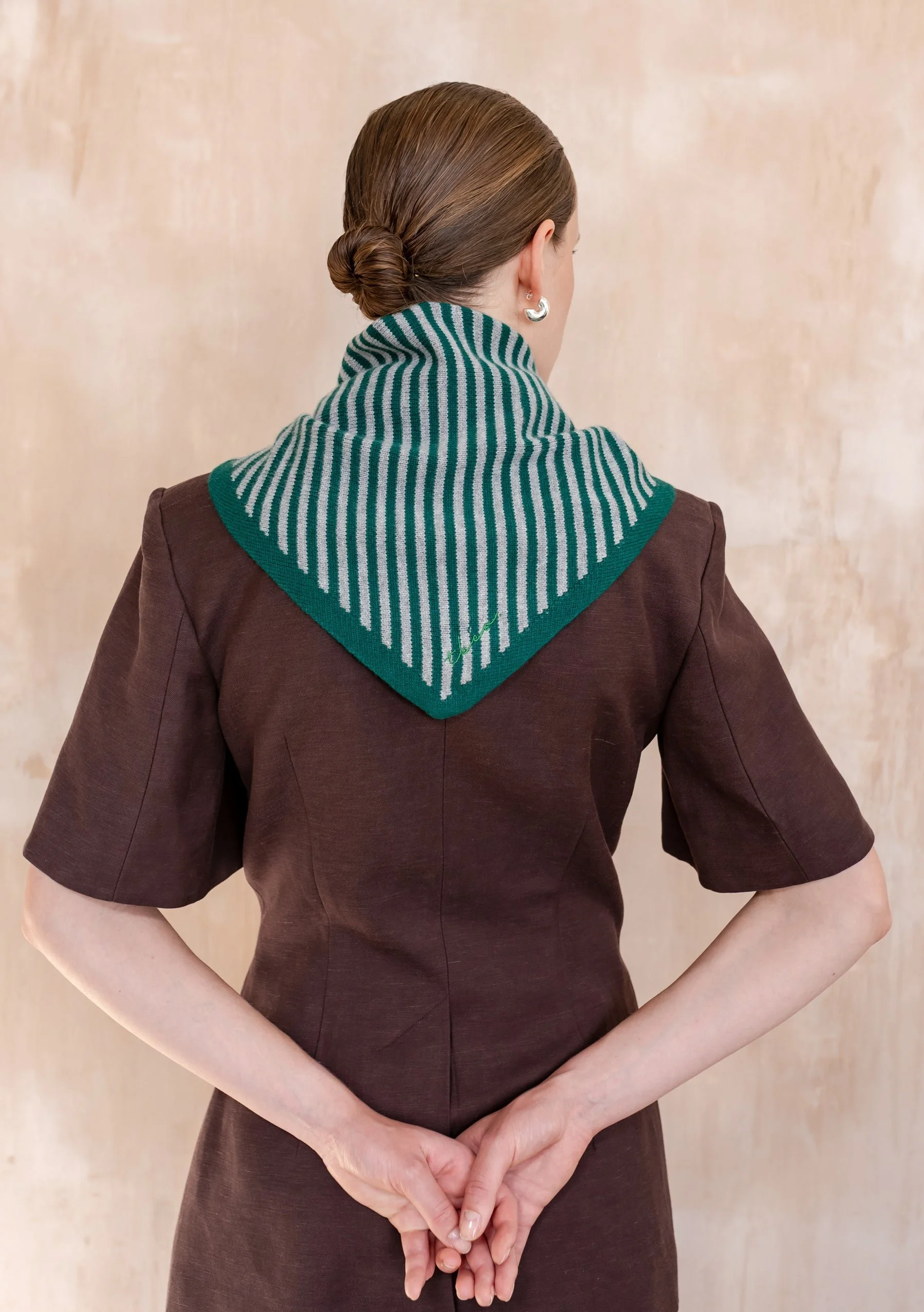 MERINO WOOL TRIANGLE- GREEN + CHARCOAL STRIPE