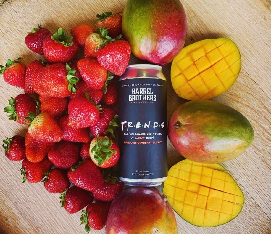 #Trends - Mango Strawberry Slushy
@barrelbrothersbrewing
#FruitBeer
-7% ABV

If you missed the Reunion Episode, no biggy. We&rsquo;ve got you covered with a new episode of T&bull;R&bull;E&bull;N&bull;D&bull;S starring Mango and Strawberry. 

👋🏻 Now