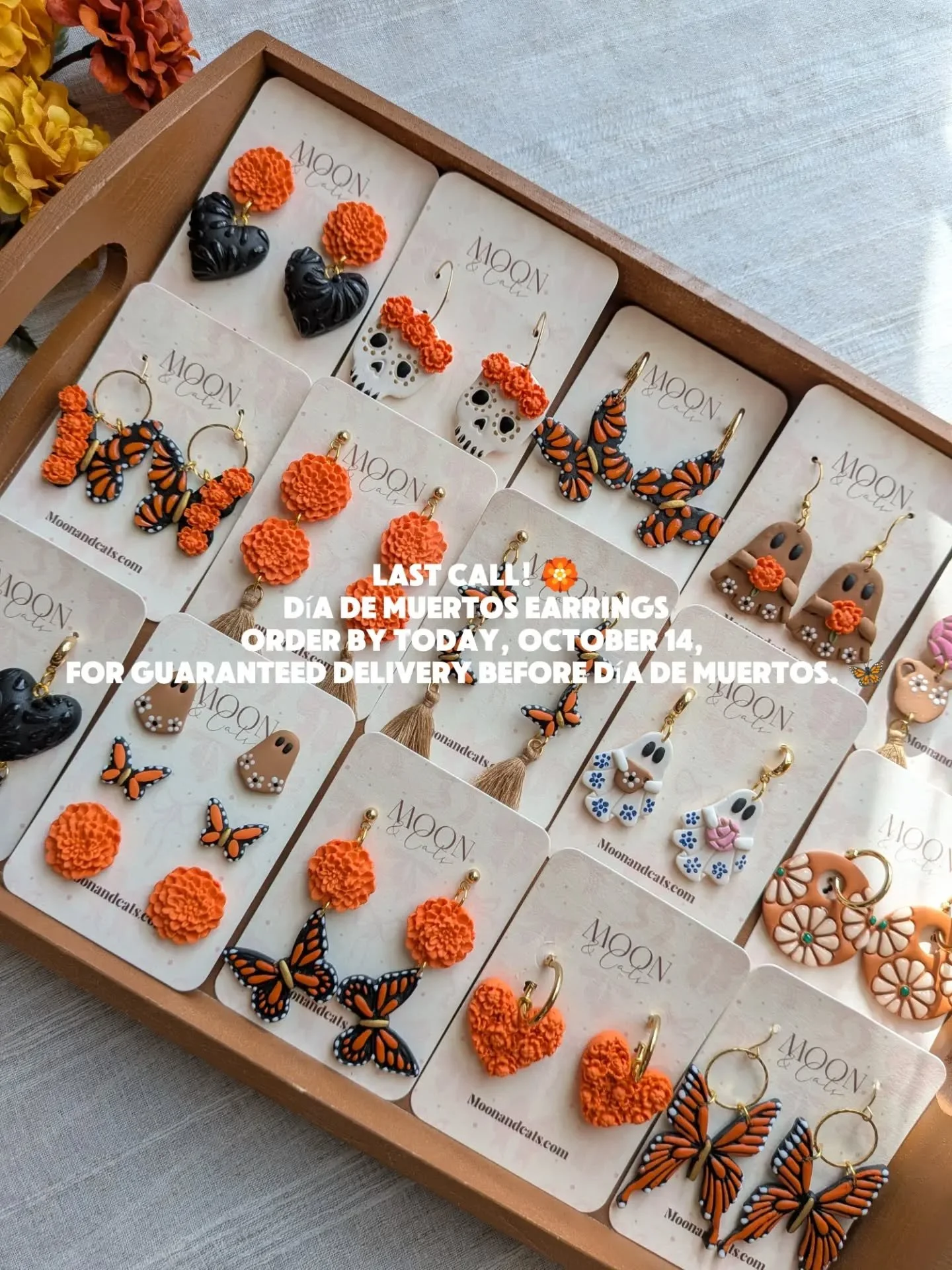Visit: Moonandcats.com to place your order! 

🏵️🦋 LAST CALL!

Today, October 14, is the last day to order your D&iacute;a de Muertos earrings for guaranteed delivery before the celebration!

Our D&iacute;a de Muertos collection will remain availabl
