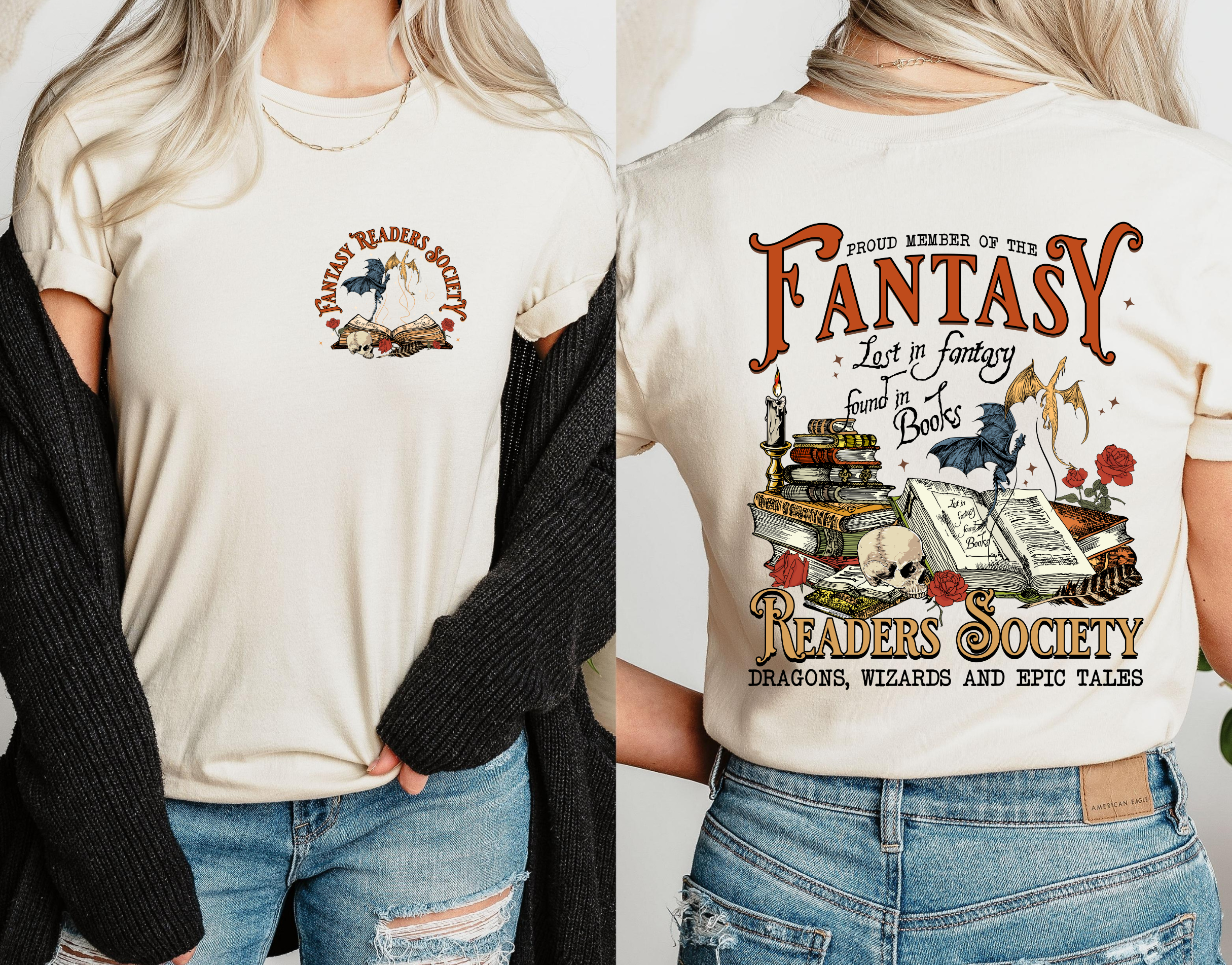 Fantasy readers society front + back t-shirt