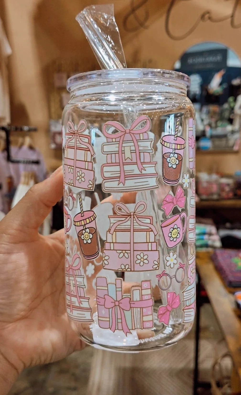 Bookish girly 16oz glass jar