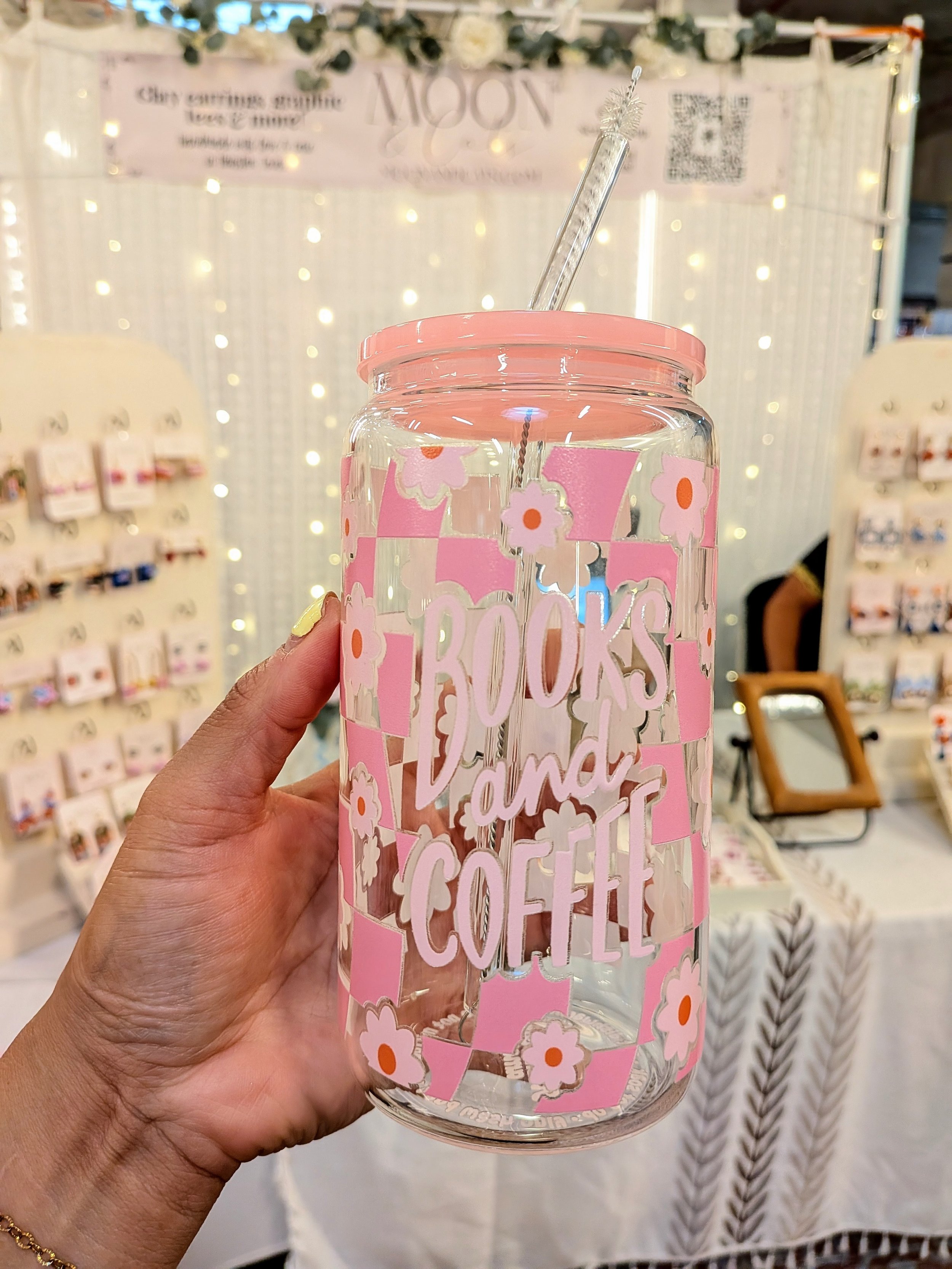 Books & coffee 16oz glass jar