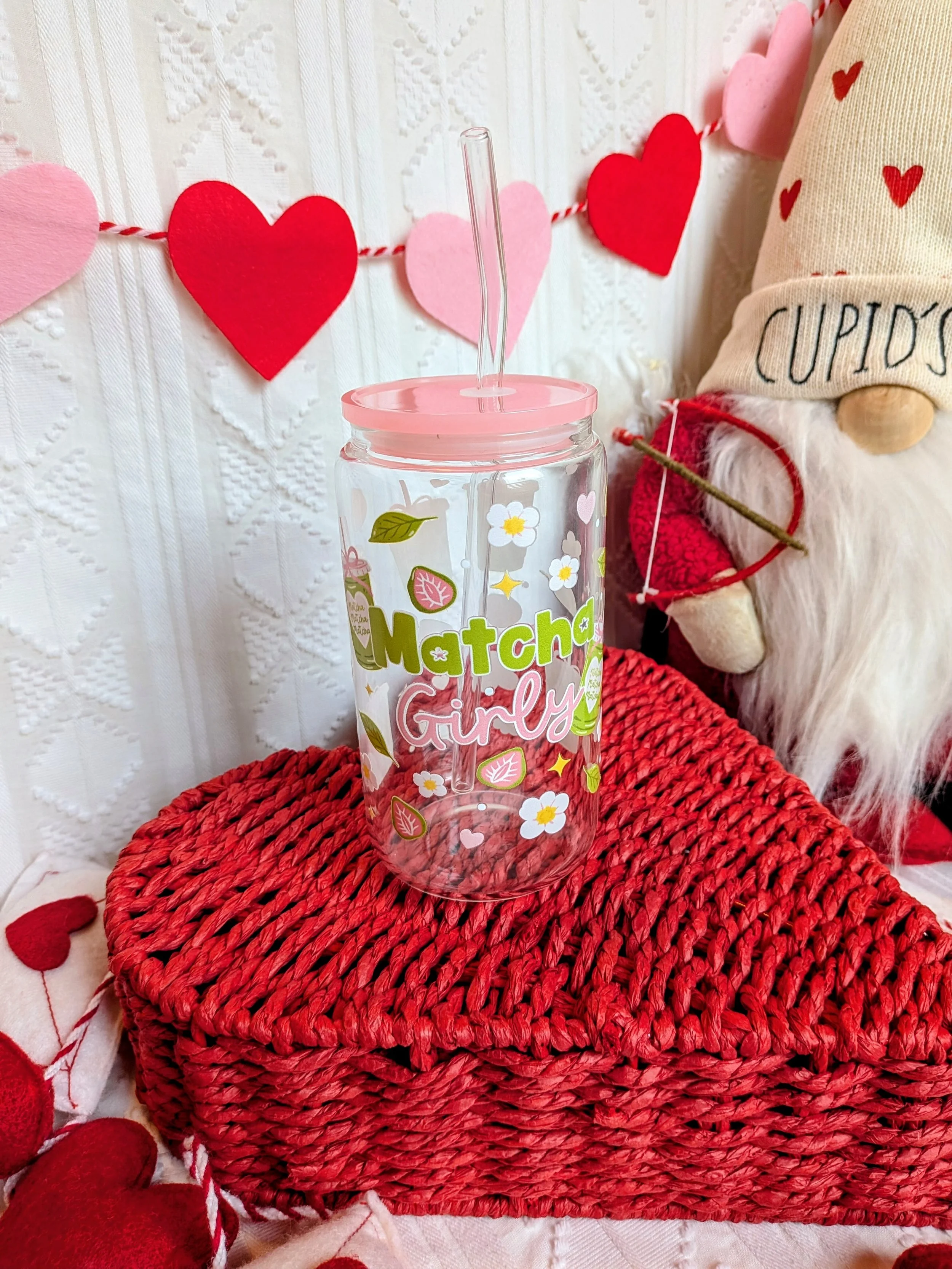 Matcha girly 16oz glass jar