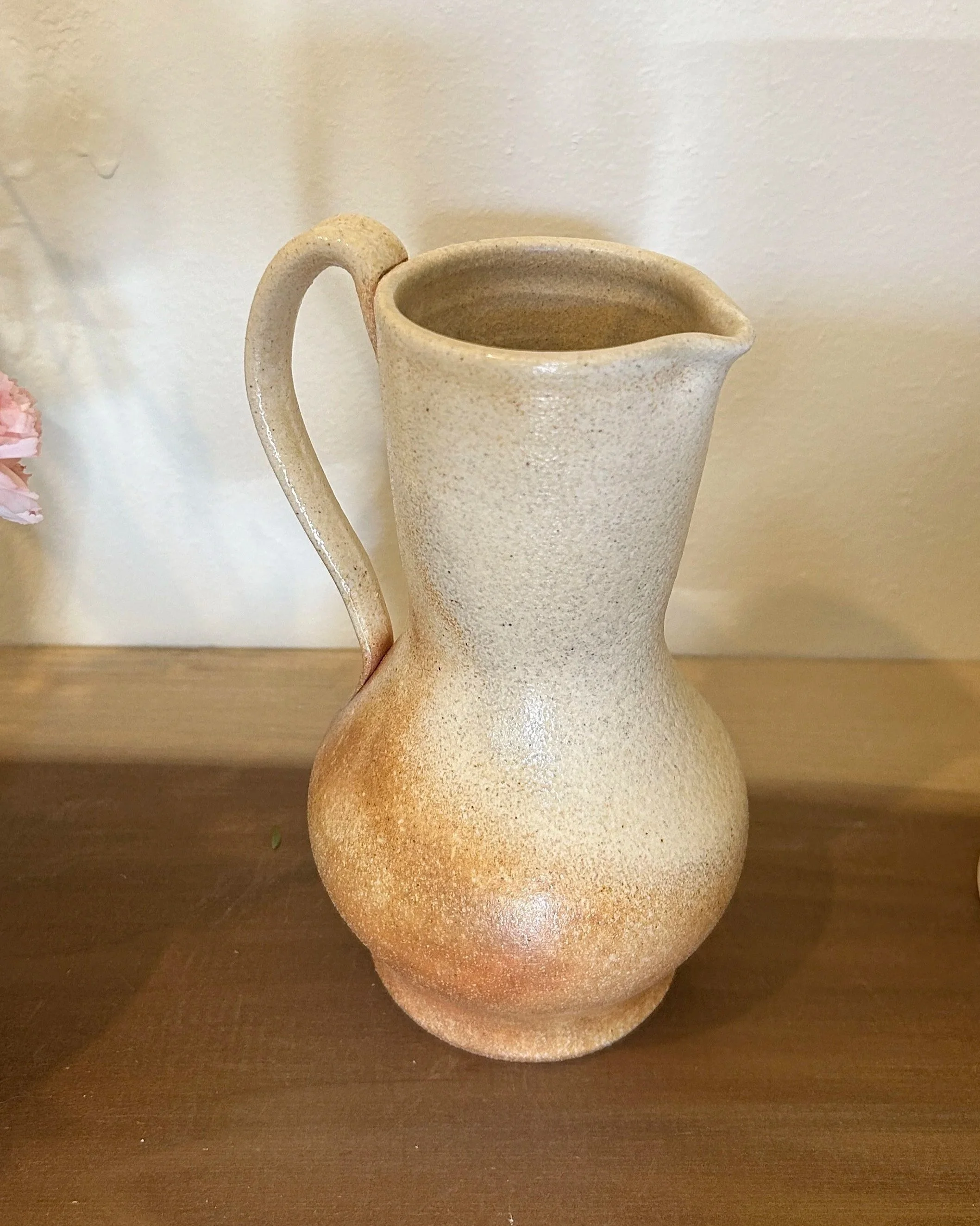 Cream Wood fired ceramic pitcher