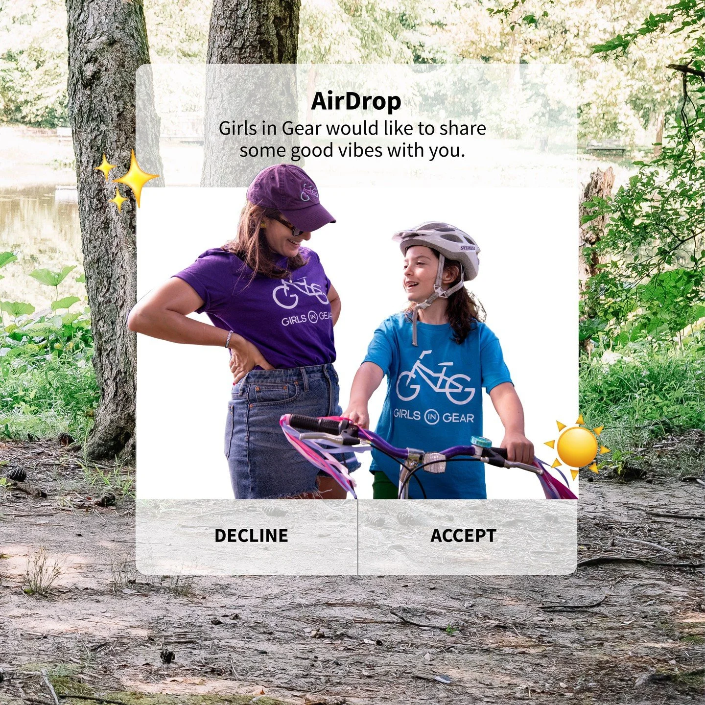 Good vibes only ☀️ Hit &ldquo;Accept&rdquo; and join us for the ride at girlsingear.org/register this fall. We have something for every girl, from learn-to-ride clinics for first-time pedalers to biking clubs for riders ready for adventure.
