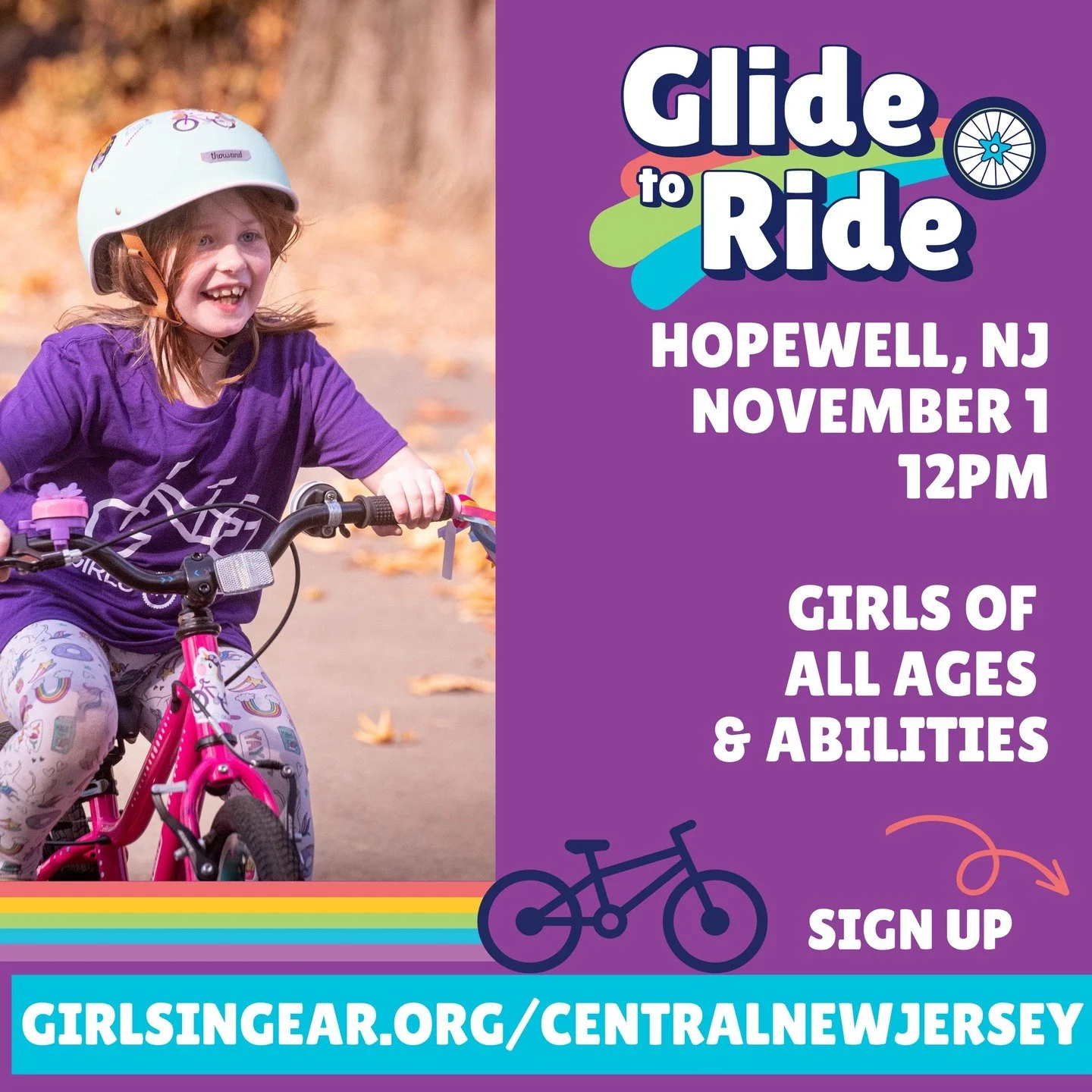 Hopewell, we're rolling in! Girls of all ages and abilities are invited to join us for our Glide to Ride clinic on November 1, from 12-2 PM.
Our Glide to Ride clinic welcomes riders at every skill level. With supportive coaching and a safe, judgment
