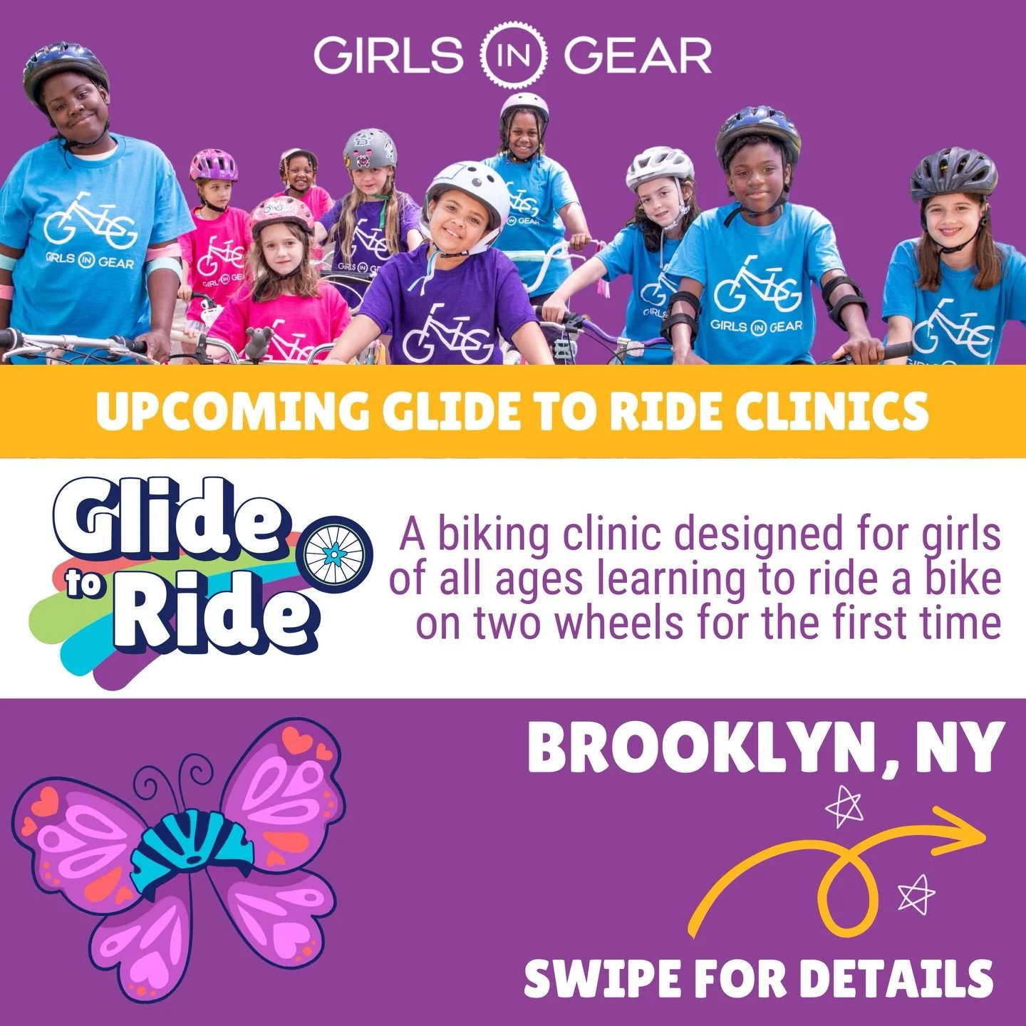 Let&rsquo;s get biking, Brooklyn! Girls of all ages and abilities are invited to join us on all spring for five chances to learn-to-ride with us. Join us for as many clinics as you&rsquo;d like. 

Our Glide to Ride clinic is perfect for girls learnin