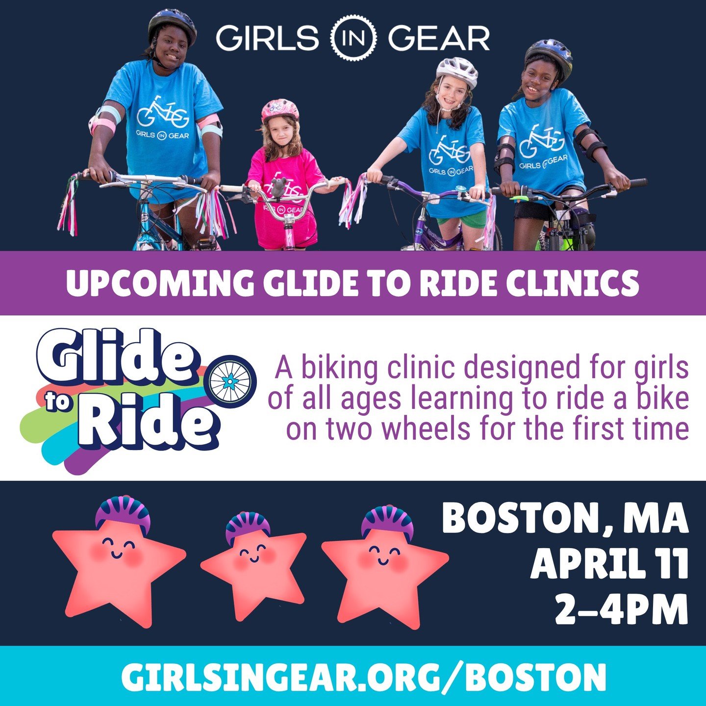 Boston, let&rsquo;s be bike buddies! We&rsquo;ve got so many chances to learn to ride with us this spring for girls of all ages and abilities, starting April 11 in Allston from 2-4pm at Smith Field. 🚲

Our Glide to Ride clinic is perfect for girls l
