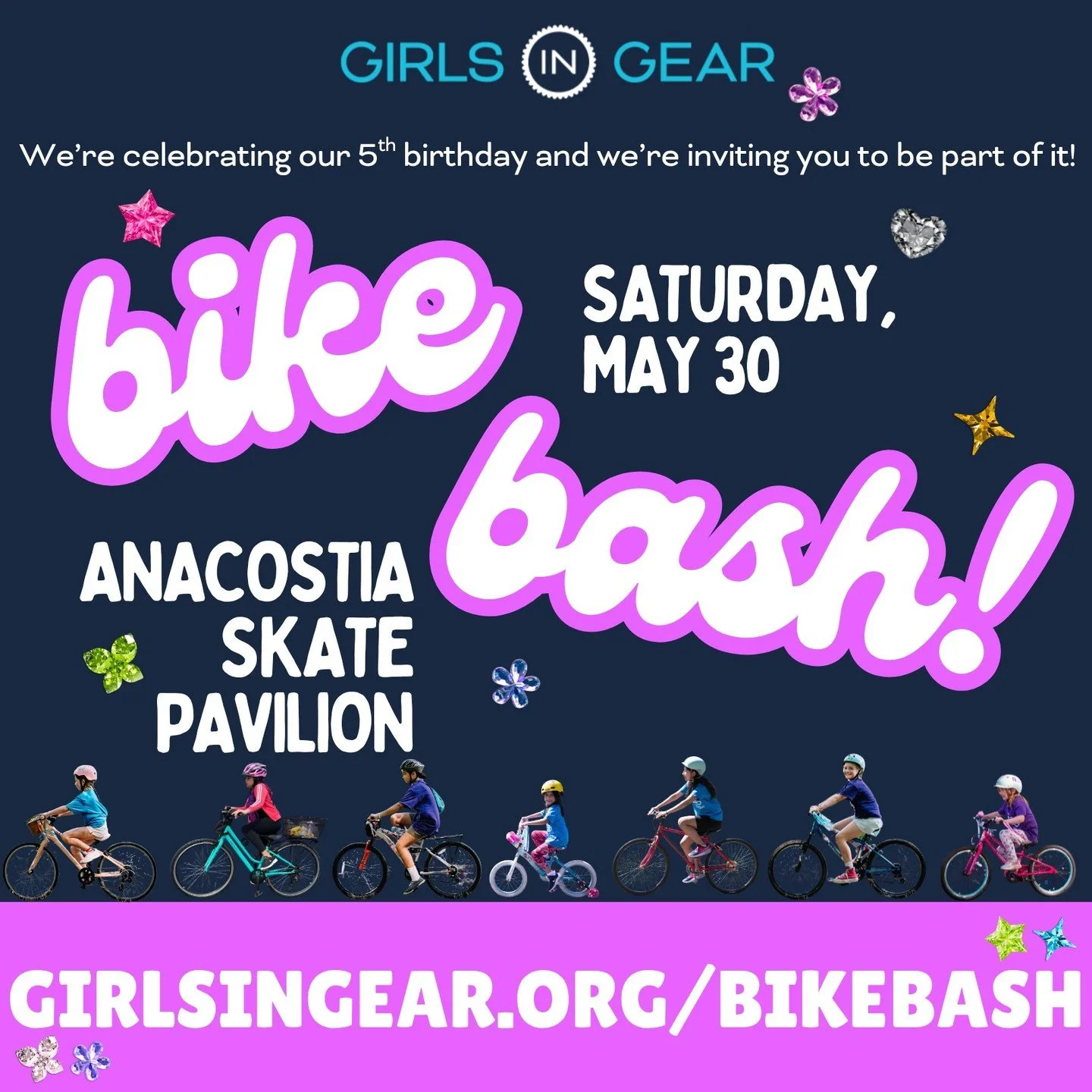 Join Girls in Gear for a community bike day celebrating five years of confidence-building, friendship, and joyful riding together - featuring 1-, 5-, 10-, and 15-mile marshaled rides on the Anacostia Riverwalk Trail!

Details

✨ May 30 from 9-1pm (wi