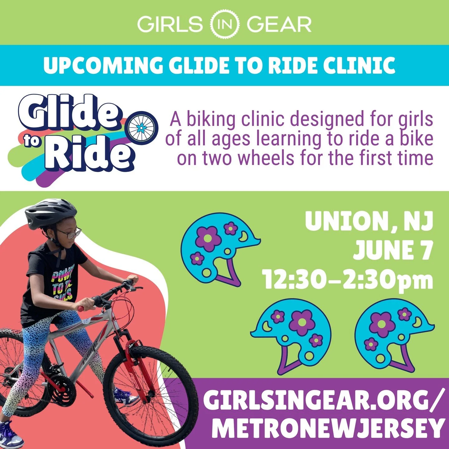 Union, come bike with us! Girls of all ages and abilities are invited to join us this weekend for another chance to learn-to-ride with us.

Our Glide to Ride clinic is perfect for girls learning to pedal for the first time - from &ldquo;too-nervous-t