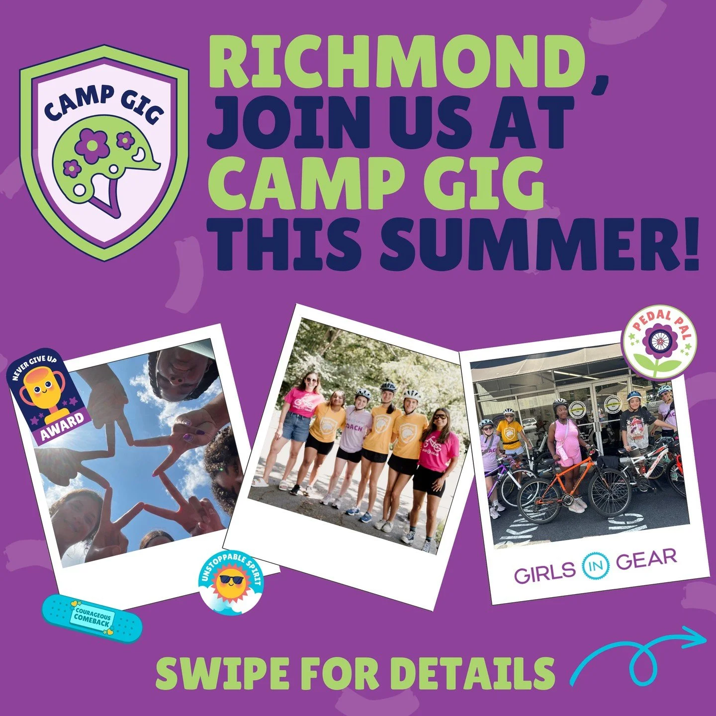 Camp GiG is returning to Richmond for another amazing summer of outdoor adventure, creativity, and hands-on learning. Led by our wonderful, trained coaches, campers will connect in a supportive, small-group setting designed to build skills and confid