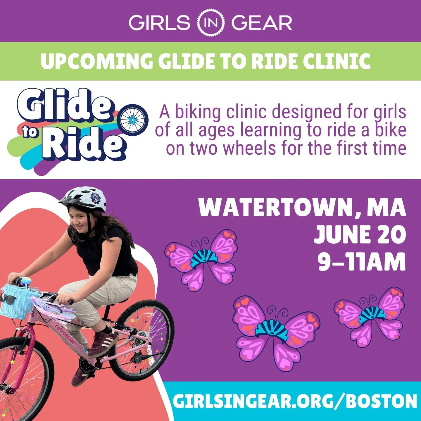 Hi, Watertown 👋🏻 we&rsquo;re back and inviting girls of all ages and abilities to come learn to ride with us!

Our Glide to Ride clinic is perfect for girls learning to pedal for the first time - from &ldquo;too-nervous-to-try&rdquo; to &ldquo;so-c