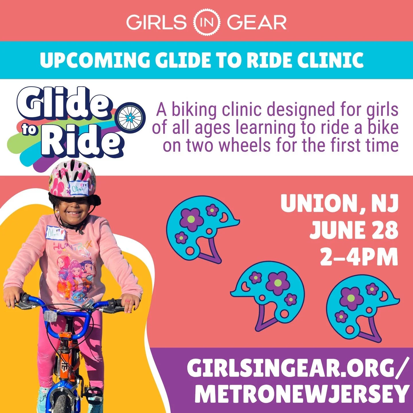 We're back, Union! Girls of all ages and abilities are invited to join us this weekend for another chance to learn-to-ride with us.

Our Glide to Ride clinic is perfect for girls learning to pedal for the first time - from &ldquo;too-nervous-to-try&r