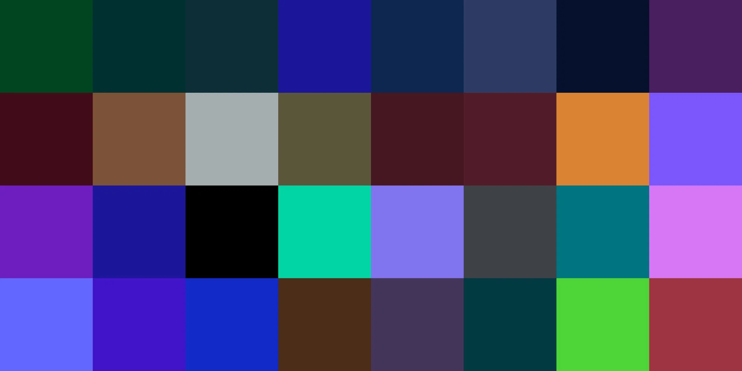 A pixelated abstract image with various colors including green, blue, purple, brown, gray, black, teal, red, and lime green.