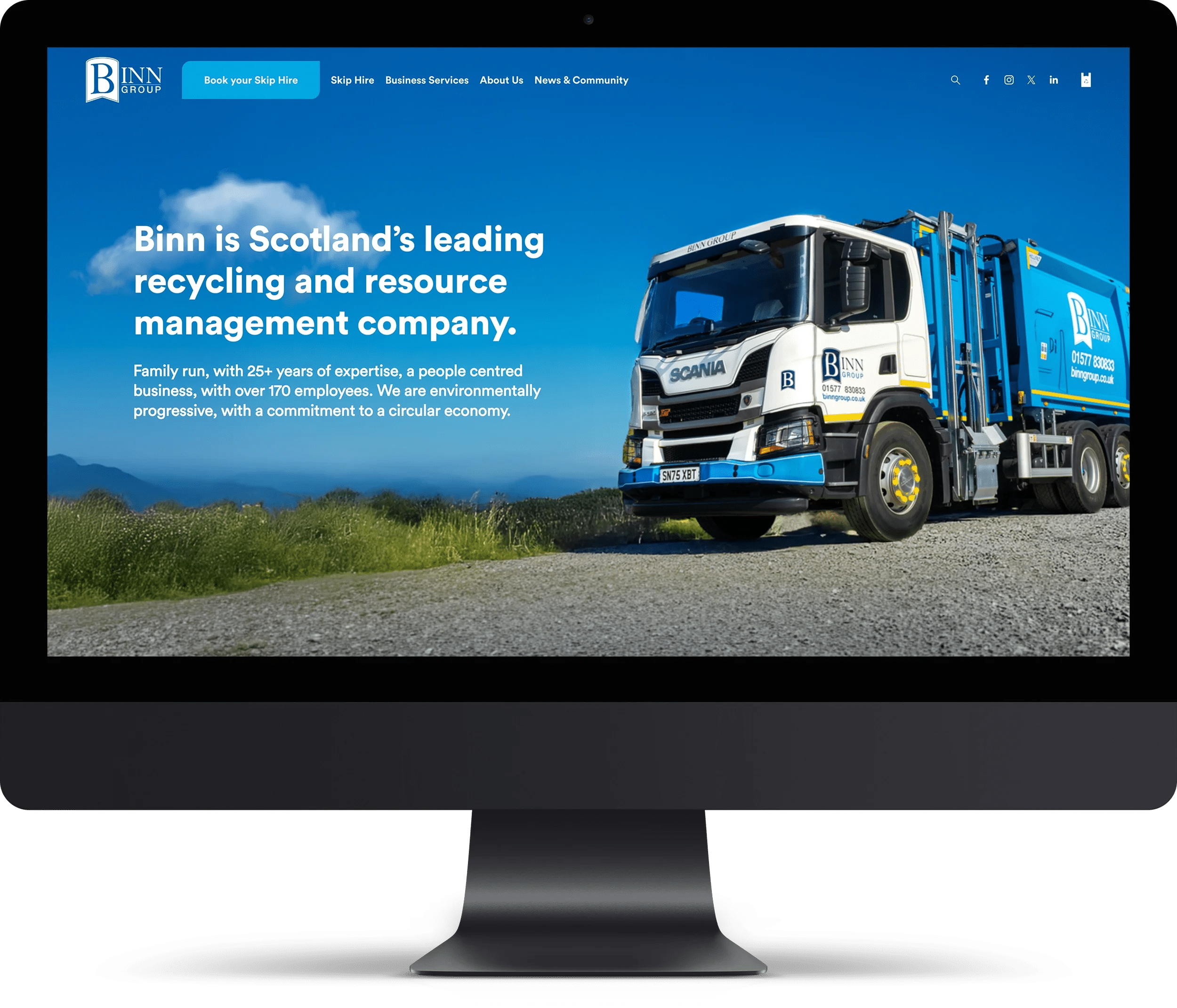 Binn website on a computer screen
