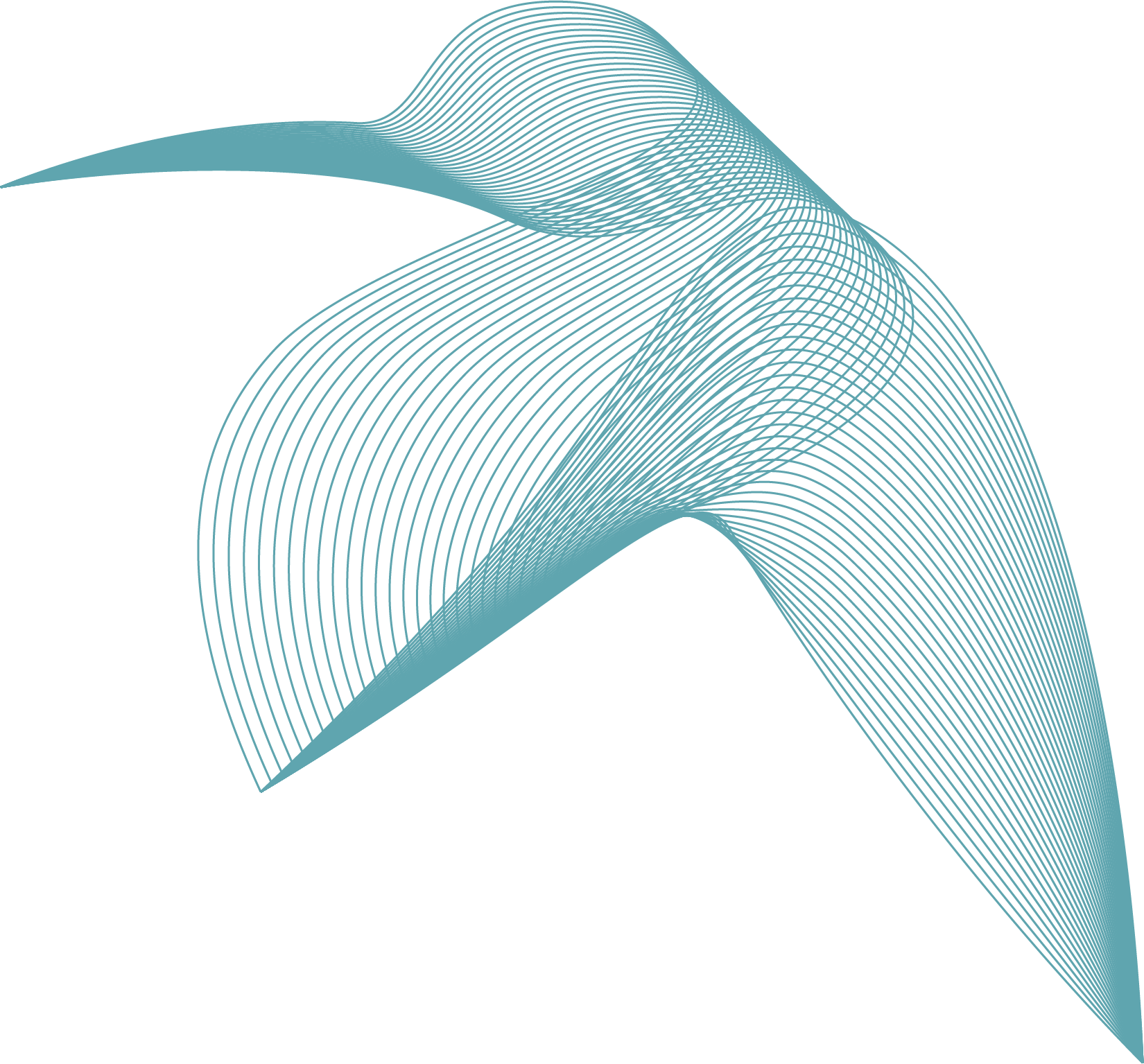 Abstract digital illustration of curved, intertwining blue lines on a black background.
