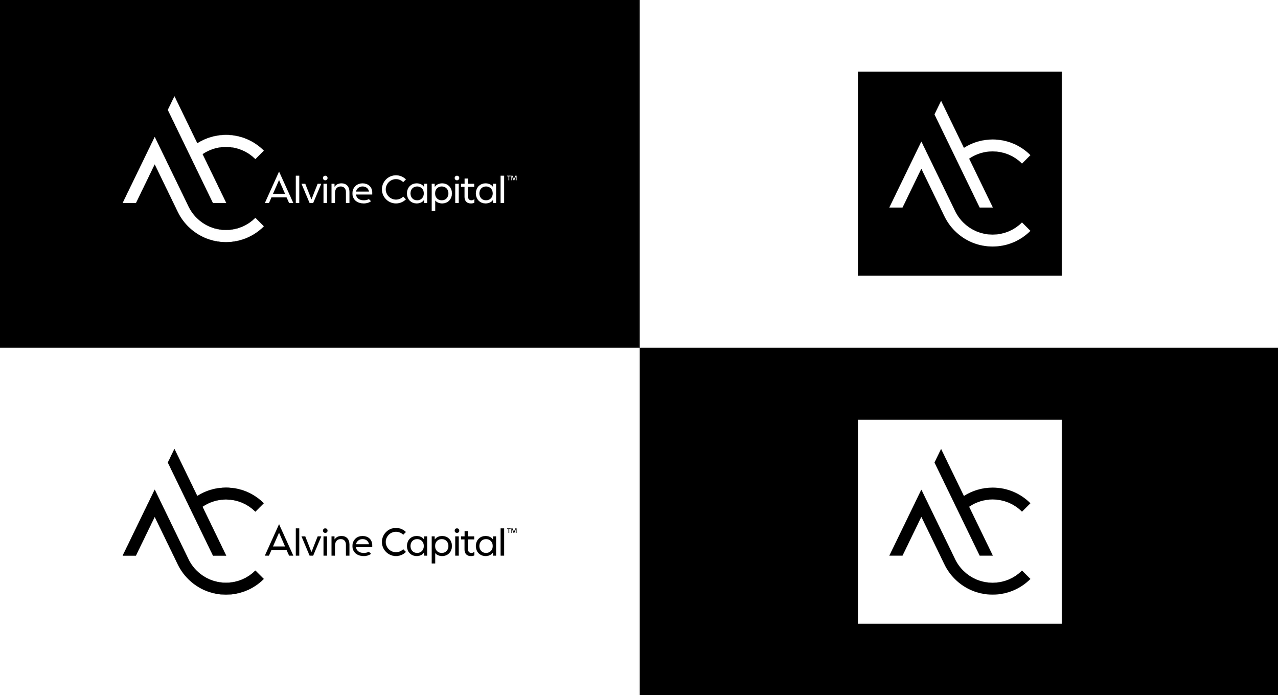 Black and white grid with four sections displaying the Alvin Capital logo, which features a stylized 'A' and 'C' intertwined, with the text 'Alvin Capital'.