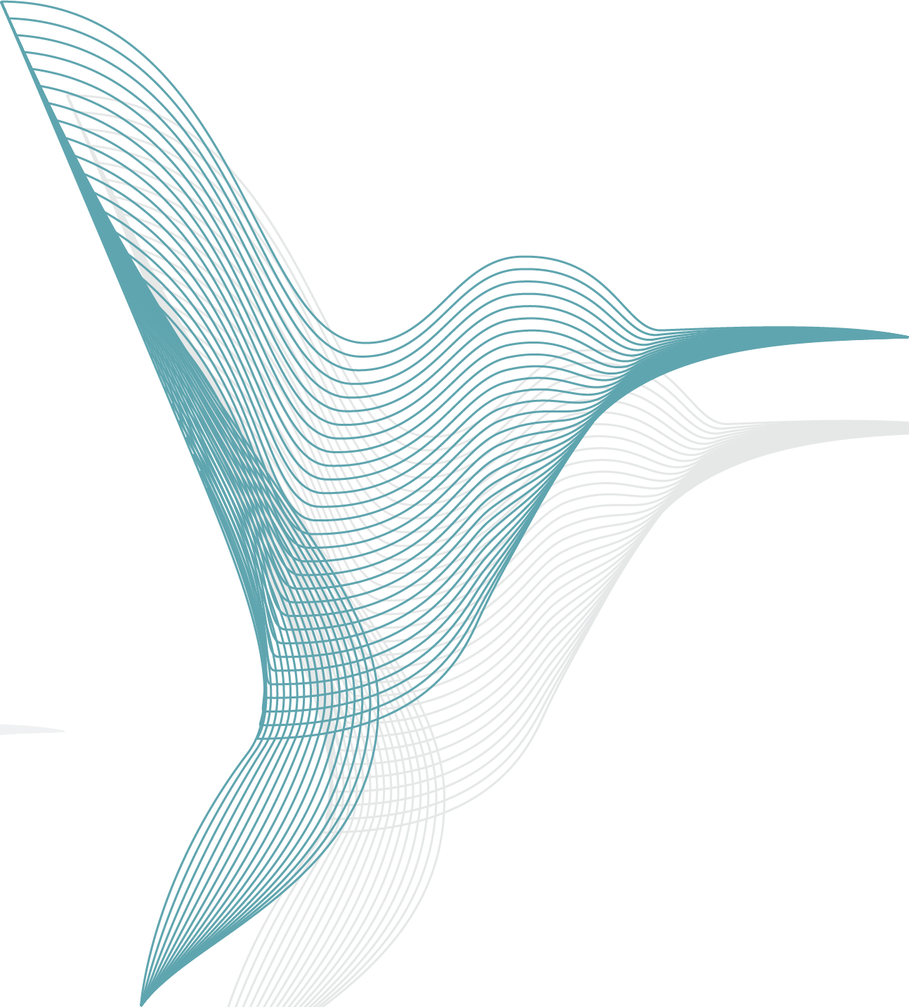 Abstract digital wave graphic with light blue lines on a black background.