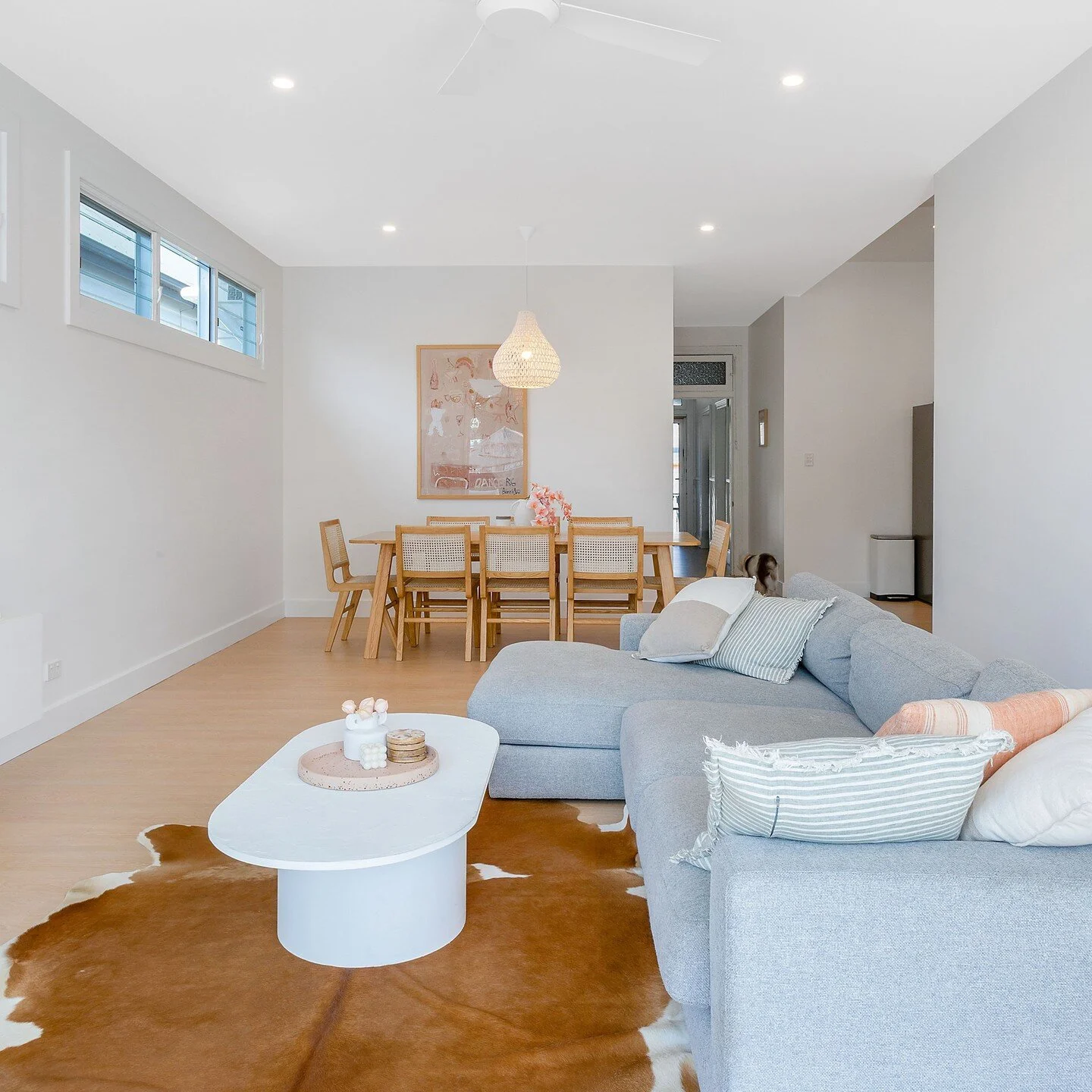 Light filled living room and dining space. Islington.