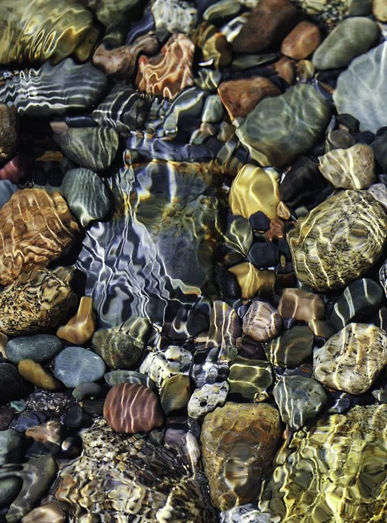 Rocks from the Canadian Shield are polished by wave action on a Nova Scotia beach.