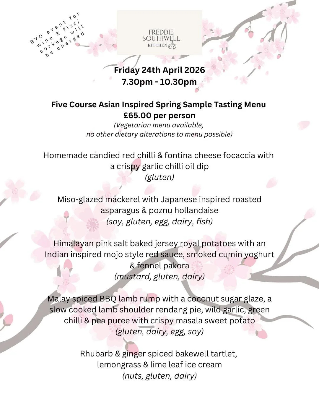 🌸 𝐒𝐩𝐫𝐢𝐧𝐠 𝐓𝐚𝐬𝐭𝐢𝐧𝐠 𝐄𝐯𝐞𝐧𝐭 🌸

Join us on 𝐅𝐫𝐢𝐝𝐚𝐲 𝟐𝟒𝐭𝐡 𝐀𝐩𝐫𝐢𝐥 𝟐𝟎𝟐𝟔, 7:30pm - 10:30pm for an unforgettable evening of bold flavours and seasonal inspiration.

This 𝐅𝐢𝐯𝐞 𝐂𝐨𝐮𝐫𝐬𝐞 𝐀𝐬𝐢𝐚𝐧-𝐈𝐧𝐬𝐩𝐢𝐫𝐞𝐝 𝐒𝐩?