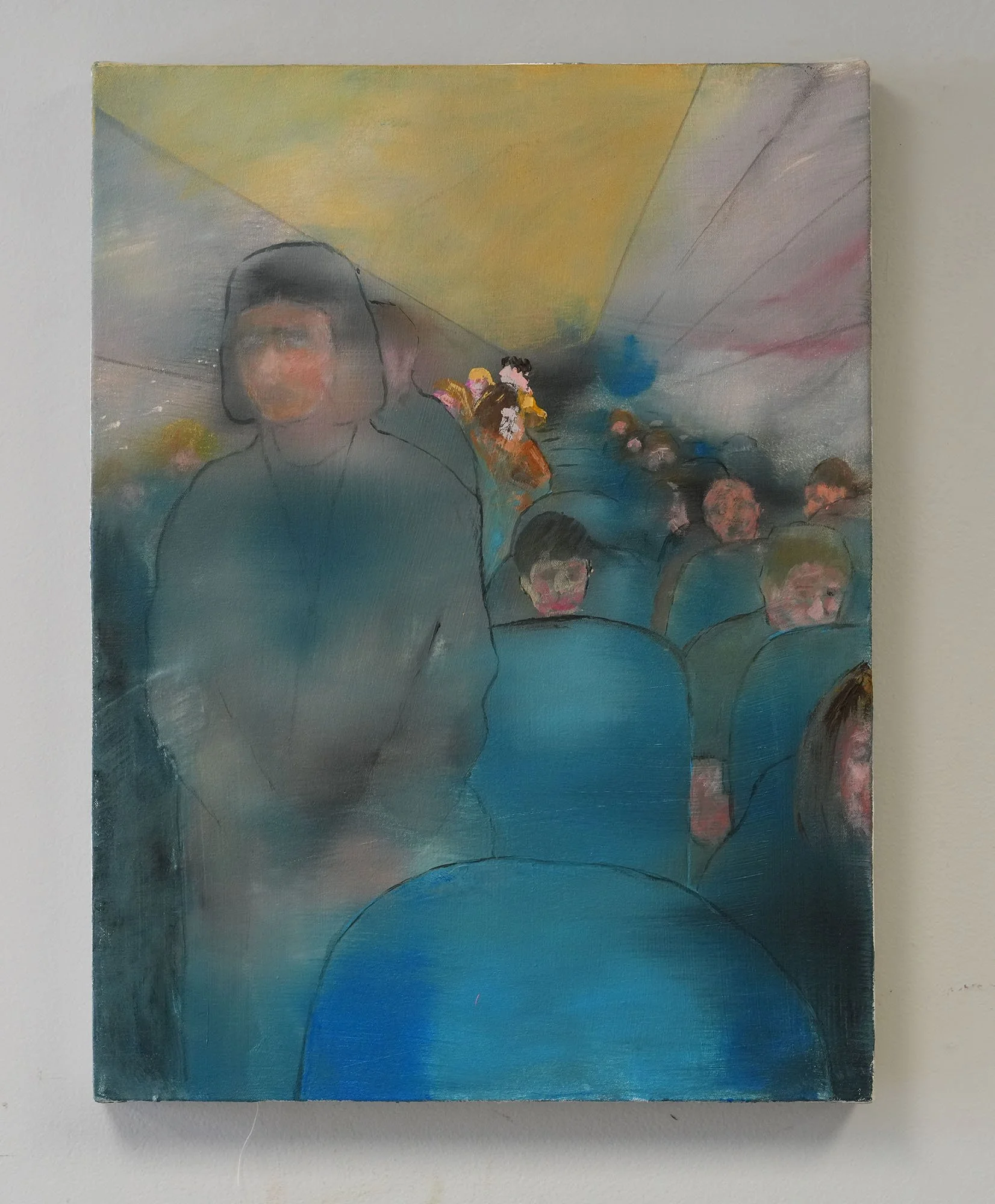Line up. Seated. crowding. 24x18", acrylic on canvas, 2026