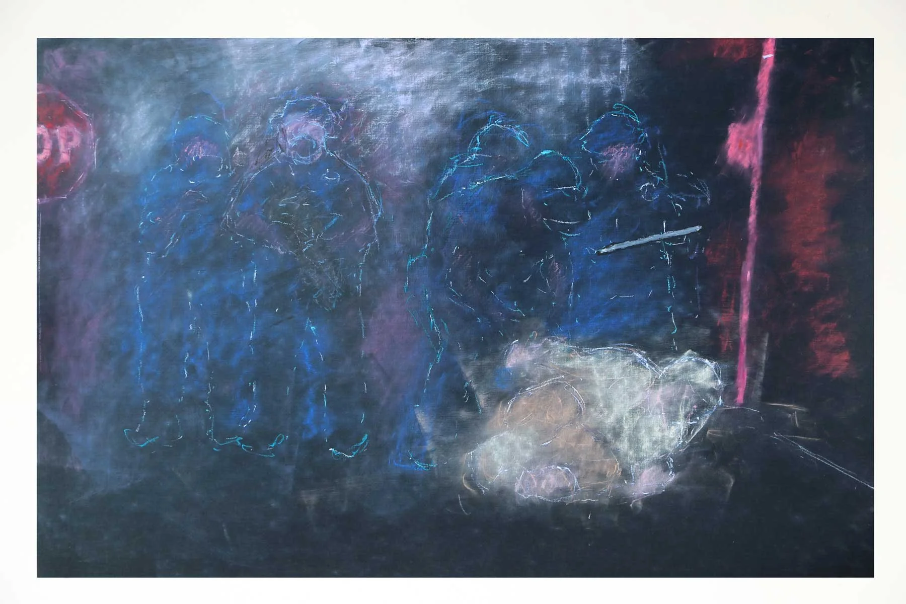 Denver, 2020. 26x41”, oil pastel, 2025.