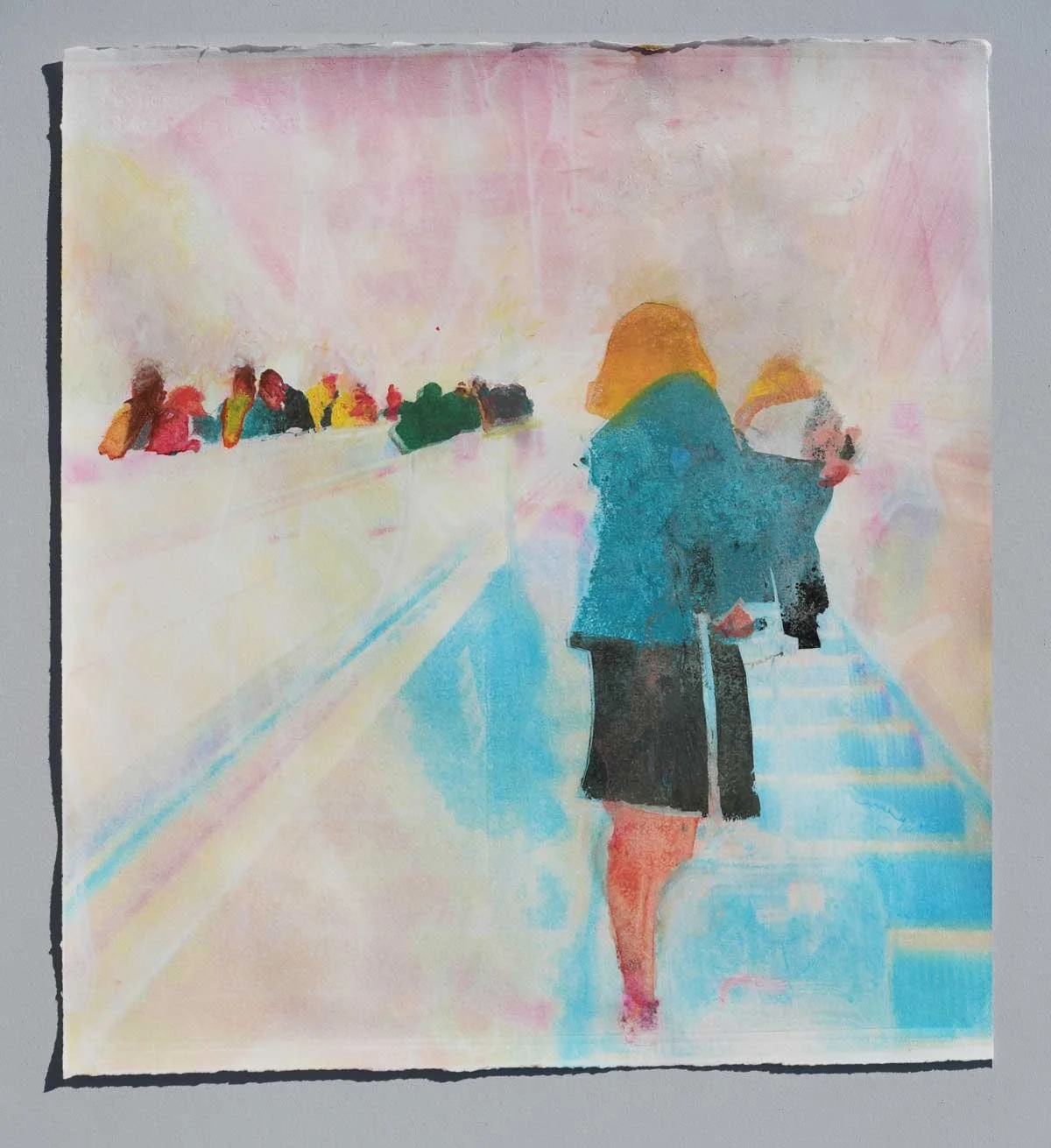 Stand. Step. Gaggle. Up. 20x18", monotype, 2025.