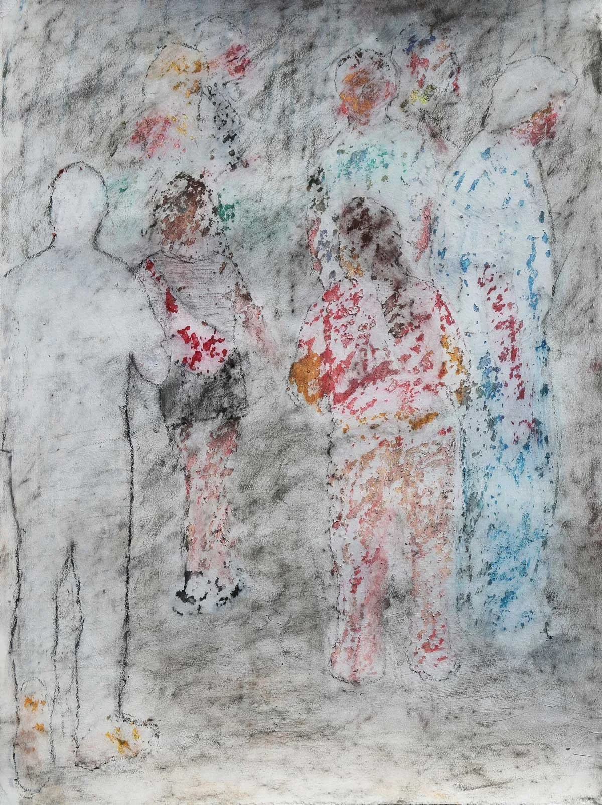Red Purse. 30x22”, oil pastel, acrylic, pastel, 2025.