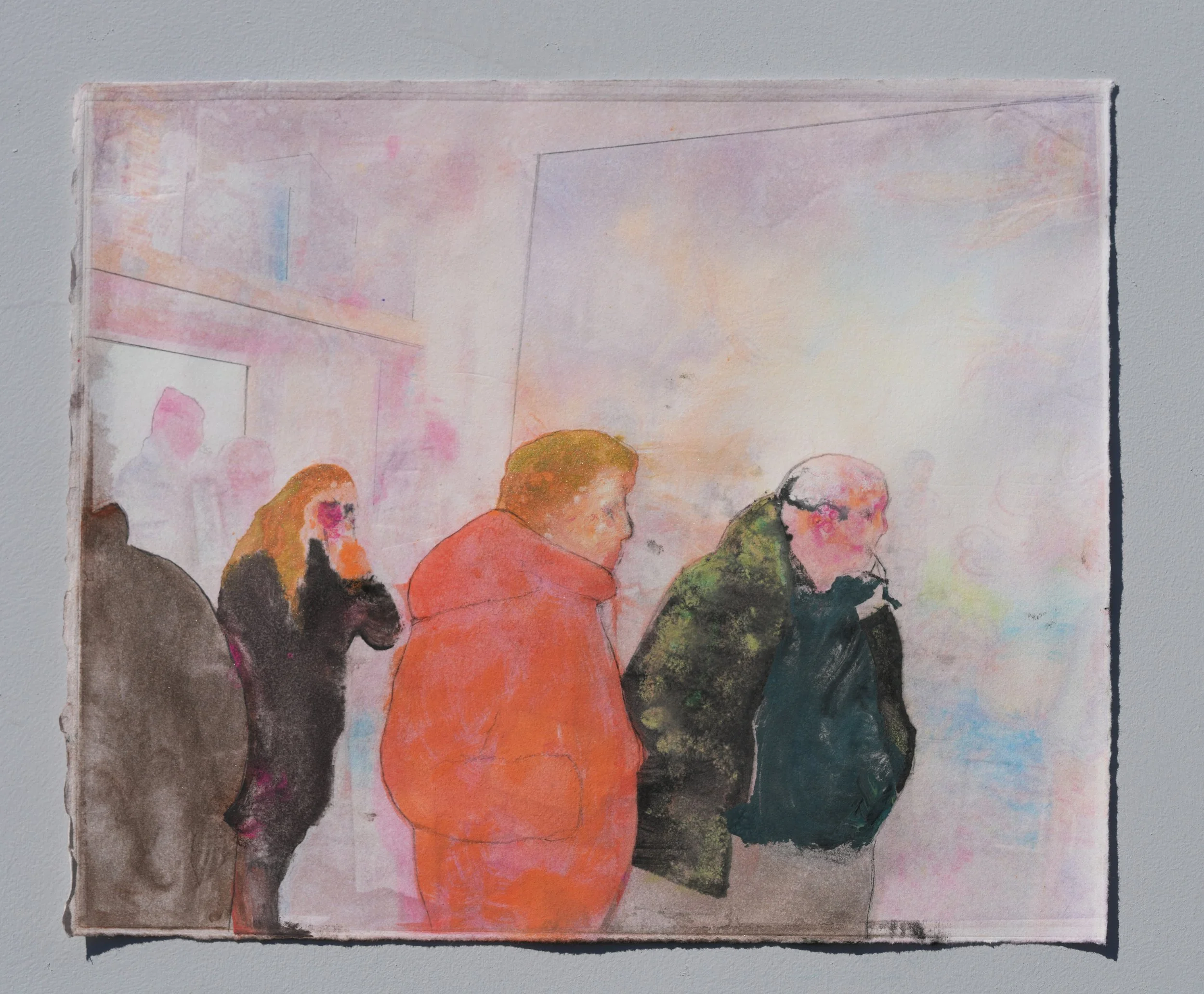 Walk. Shuffle. Wait. Move. 10x12", monotype, 2026.