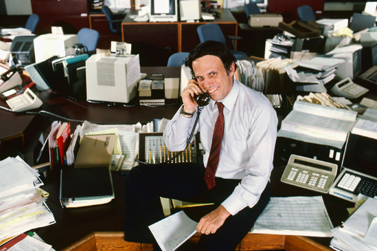 Michael Milken at the "X desk" in Drexel's Los Angeles office