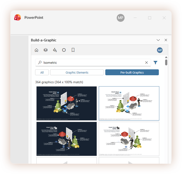Screenshot of the graphics library inside PowerPoint