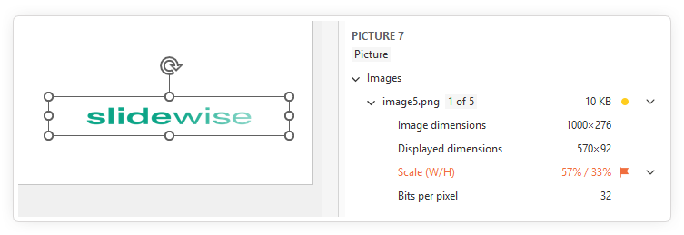 Warning of a distorted image in PowerPoint
