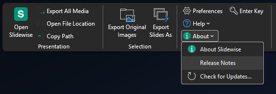 Slidewise ribbon showing broken dark mode icons