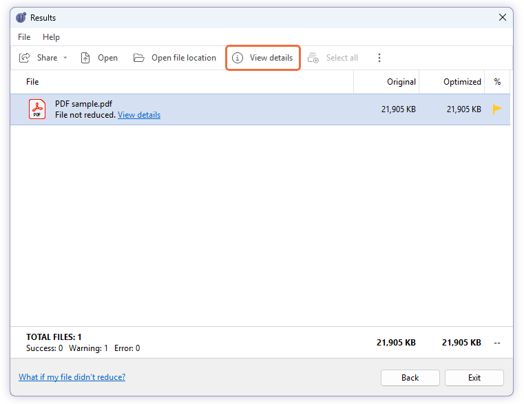 PDF view file size details
