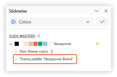Slidewise's colors tool showing the theme color palette name