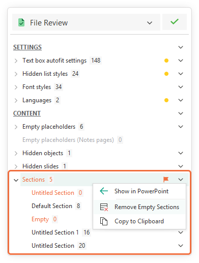 Remove empty sections in PowerPoint