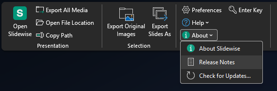 Slidewise ribbon showing new dark mode icons