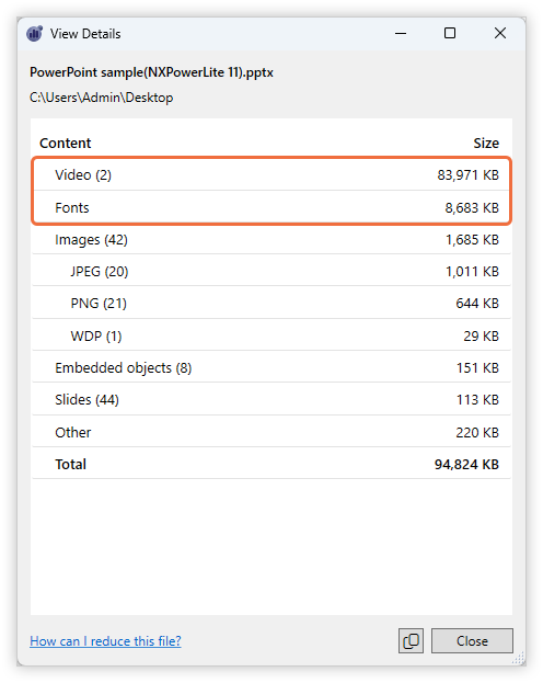 PPTX file size audit