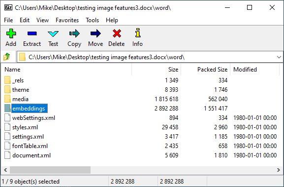 How to find embedded objects in Word