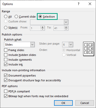 How to export selected PowerPoint slides to PDF