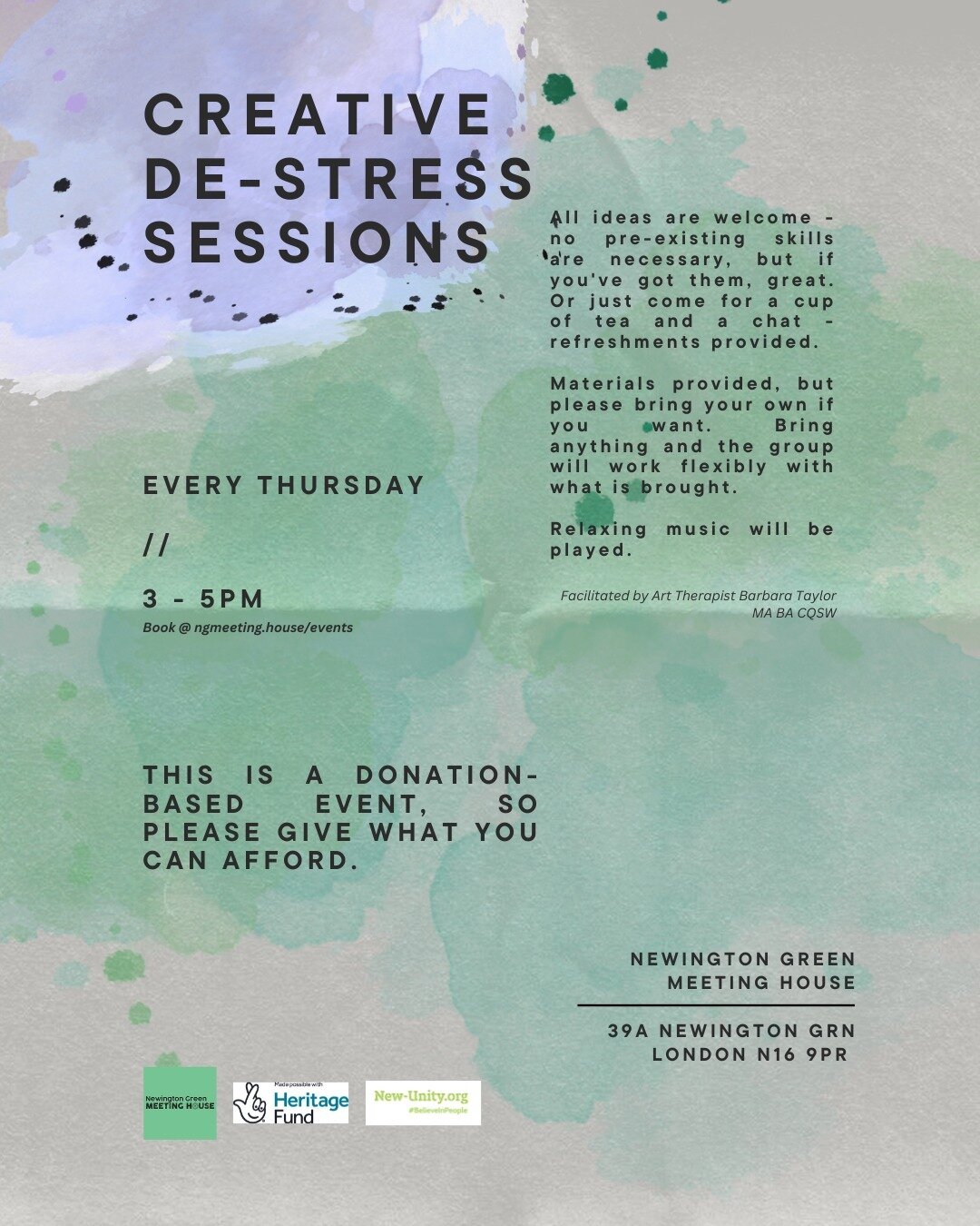 🎨✨ Join us every Thursday at Newington Green Meeting House for a stress-free creativity session! 🍵💬 No skills required&mdash;just bring yourself or your artistic flair. Materials provided, or BYO. Let's unwind with tea, chat, and relaxing tunes! ?