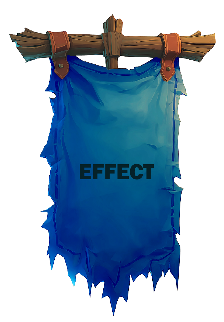 A stylized digital illustration of a wooden signpost with a blue, torn cloth hanging from it, with the word 'EFFECT' written in bold black letters on the cloth.
