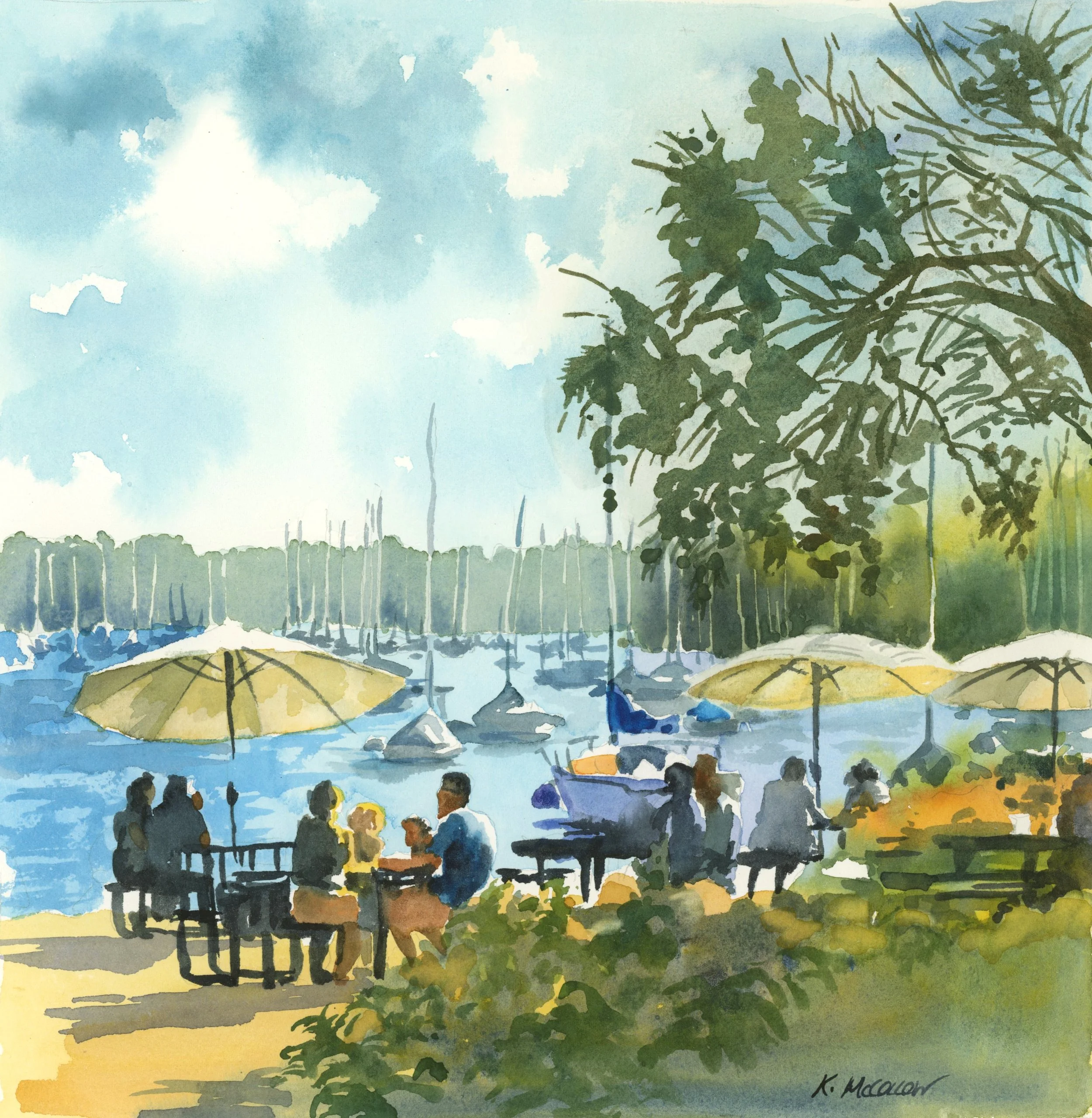 "Early Fall Picnic", watercolor