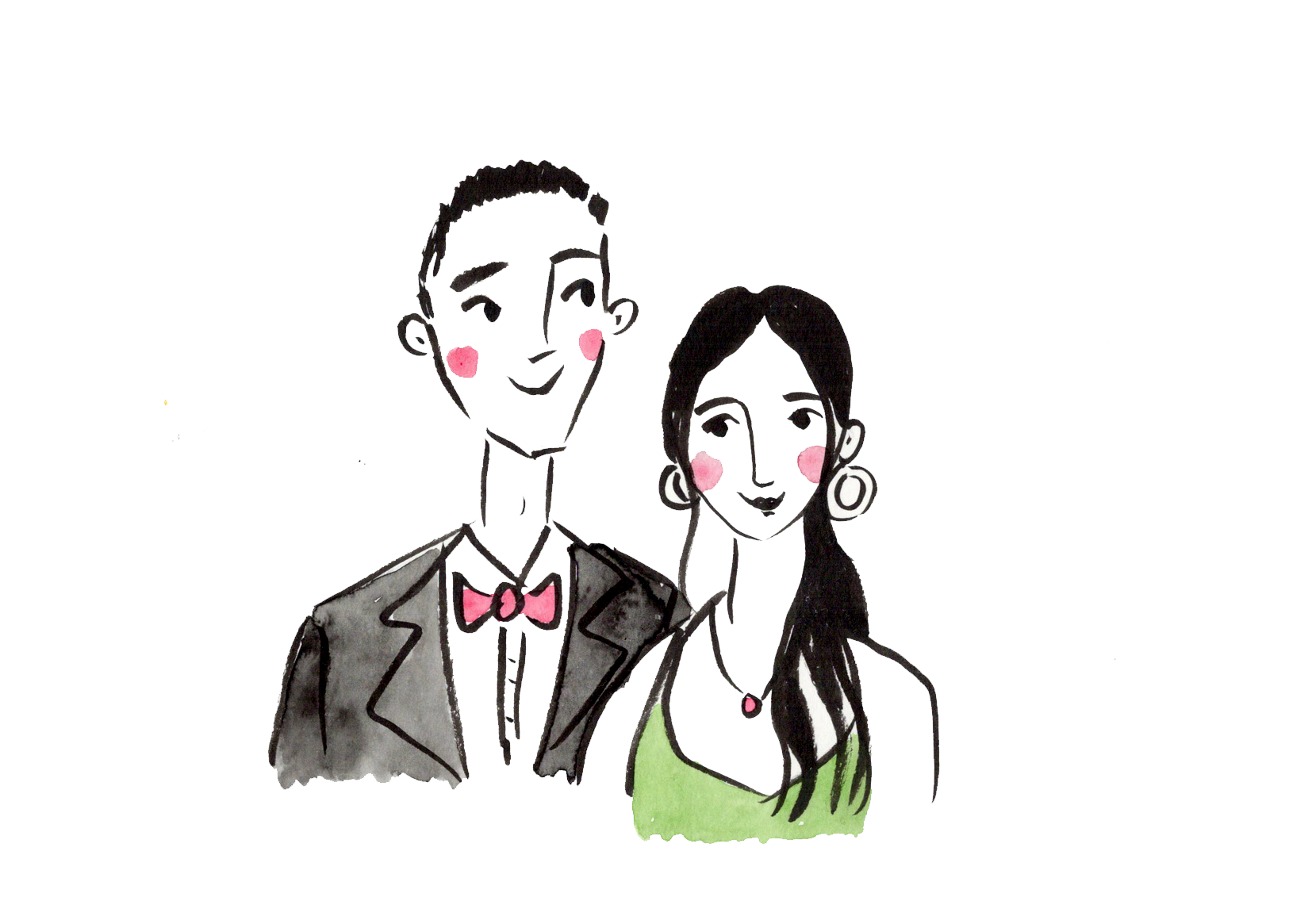 Live drawing portrait fashion illustration in ink