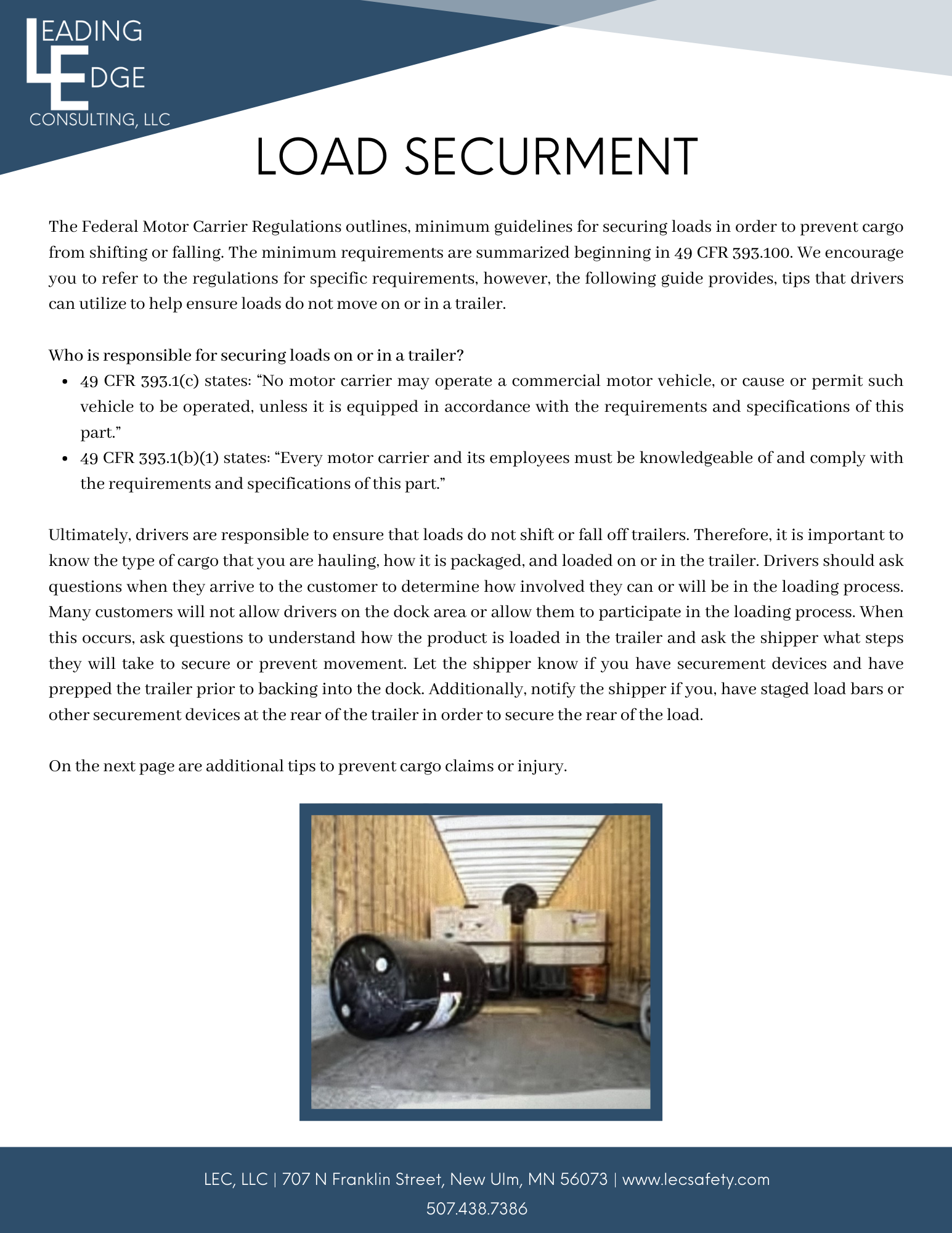 Load Securement Training — Leading Edge Consulting LLC
