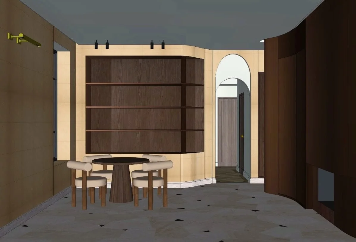 First peek at our Jerusalem project! It has a very masculine vibe with the colors- dark wood, parchment, rich stones, flagstone flooring but then we added all these curves and columns and the result is a blend that is a Godly creation🙌