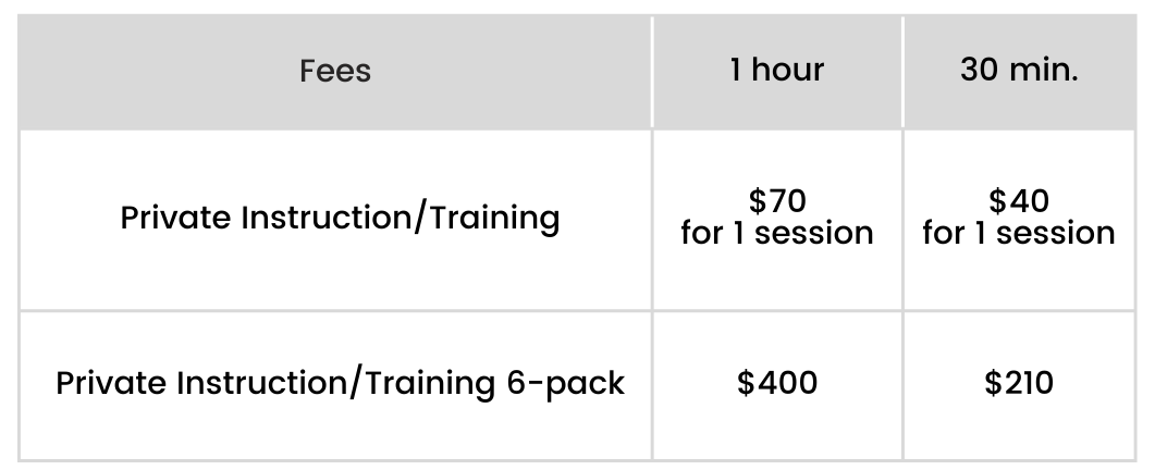 One-hour sessions are $70 each or $400 for a six-pack; 30-minute sessions are $40 each or $210 for a six-pack.